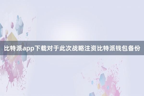 比特派app下载对于此次战略注资比特派钱包备份